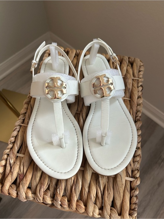 Tory Burch Shoes - Tory Burch White Thong Sandals with Gold Logo